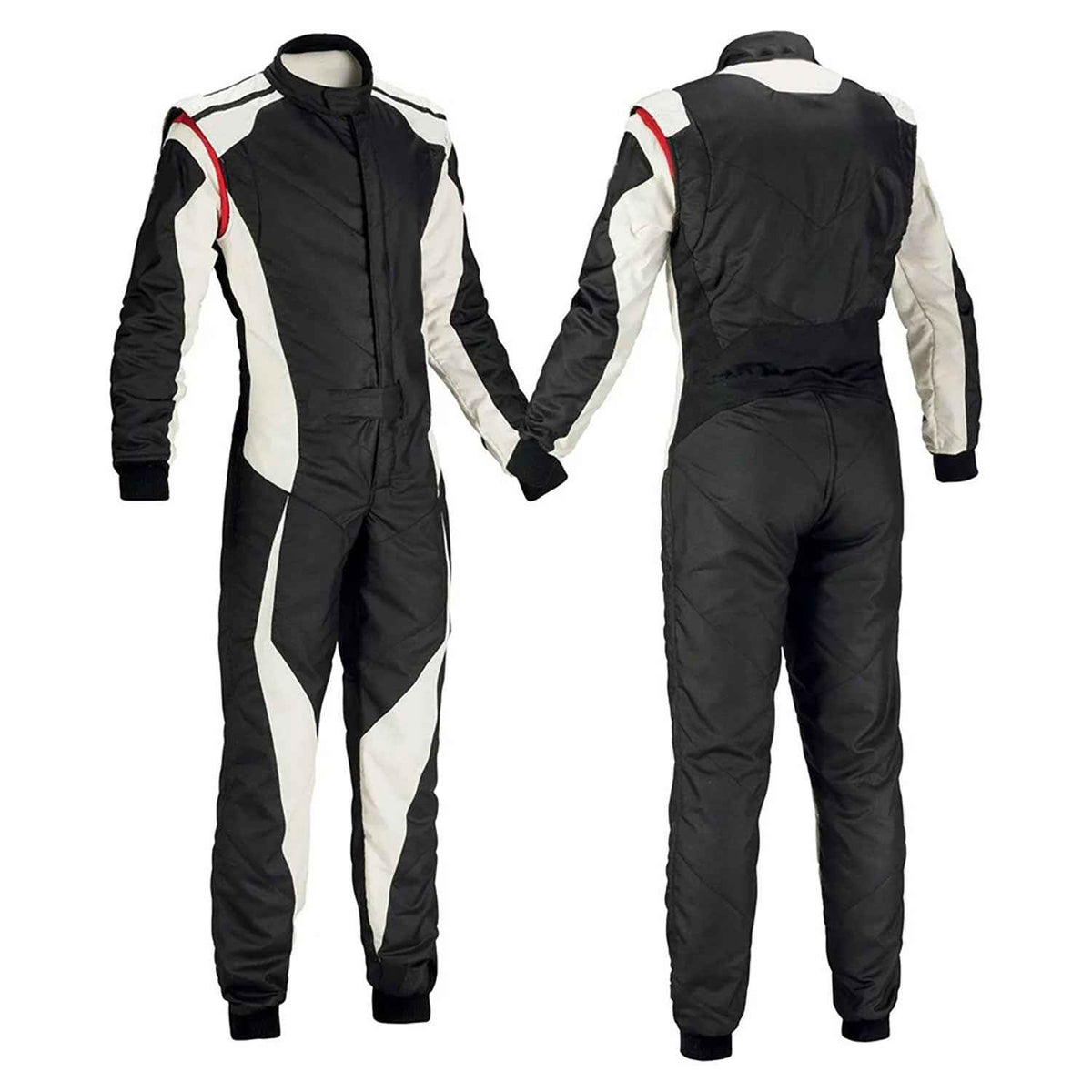 Black and White Go-Kart Driver Racing Suit