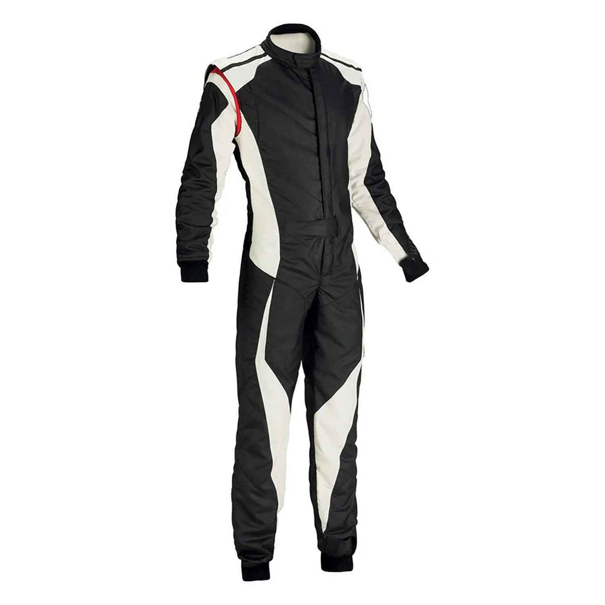 Black and White Go-Kart Driver Racing Suit